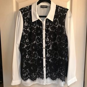 NWOT Karl Lagerfeld Black & White Lace Overlay Top